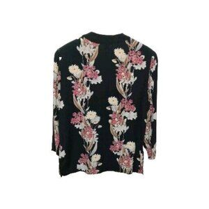 Vintage Womens Black Floral Hawaiian Shirt 38" Chest AIMEE D Tropical Vacation